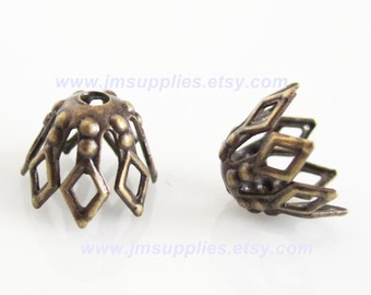 Bead Cap, Antiqued Gold 7mm Fancy Basket with Cutout Pattern