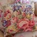 Antique Textured French Cottage Floral Barkcloth Vintage Peonies and Cabbages Roses Pillow