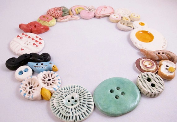 5 Ceramic Buttons - Variety Pack -  Gifts for Her - FREE DOMESTIC SHIPPING