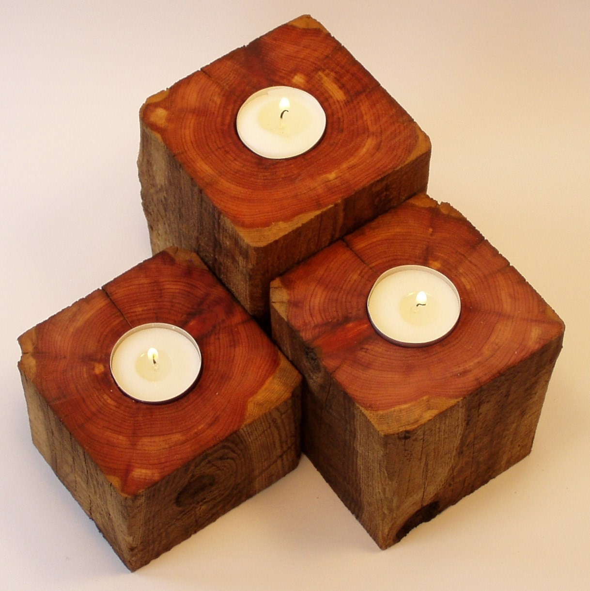 wood block candle holders
