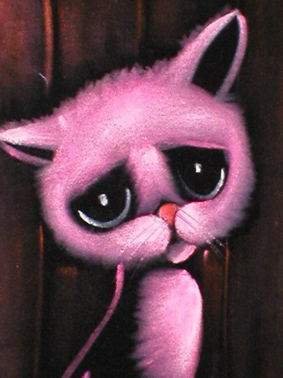 1970s Big Eyed Cat Keenelike Black Velvet Painting