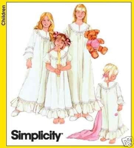 GIRLS NIGHTGOWN PATTERN Nighties And Slippers in Sizes 2 To