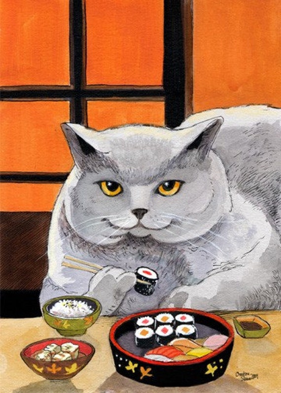 Items similar to Sushi Cat Big Fred Art Print on Etsy