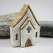 Miniature White Chapel in Stoneware...Brown Roof