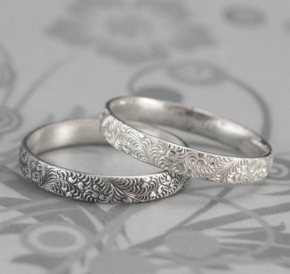 Couples Matching YOU ME Diamond Wedding Bands on Silver ...