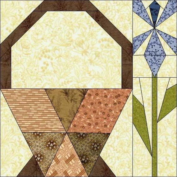 Iris Basket Bloomer Foundation Paper Piece Quilt Block PDF