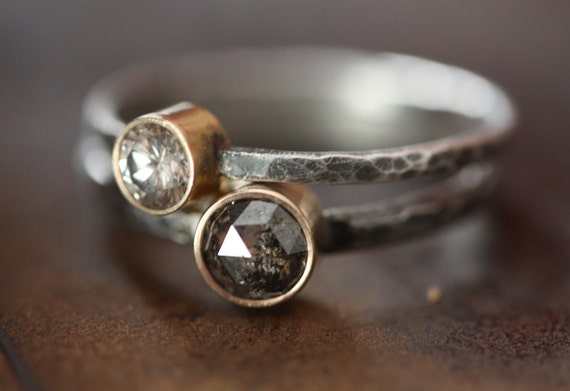 Large Silvery-Black Rose Cut Diamond Ring Engagement