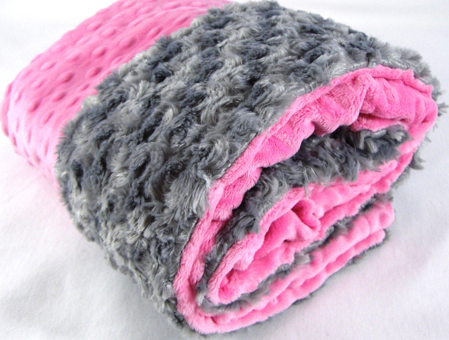SALE Hot Pink and Charcoal Gray Rose Swirl Minky Baby Blanket