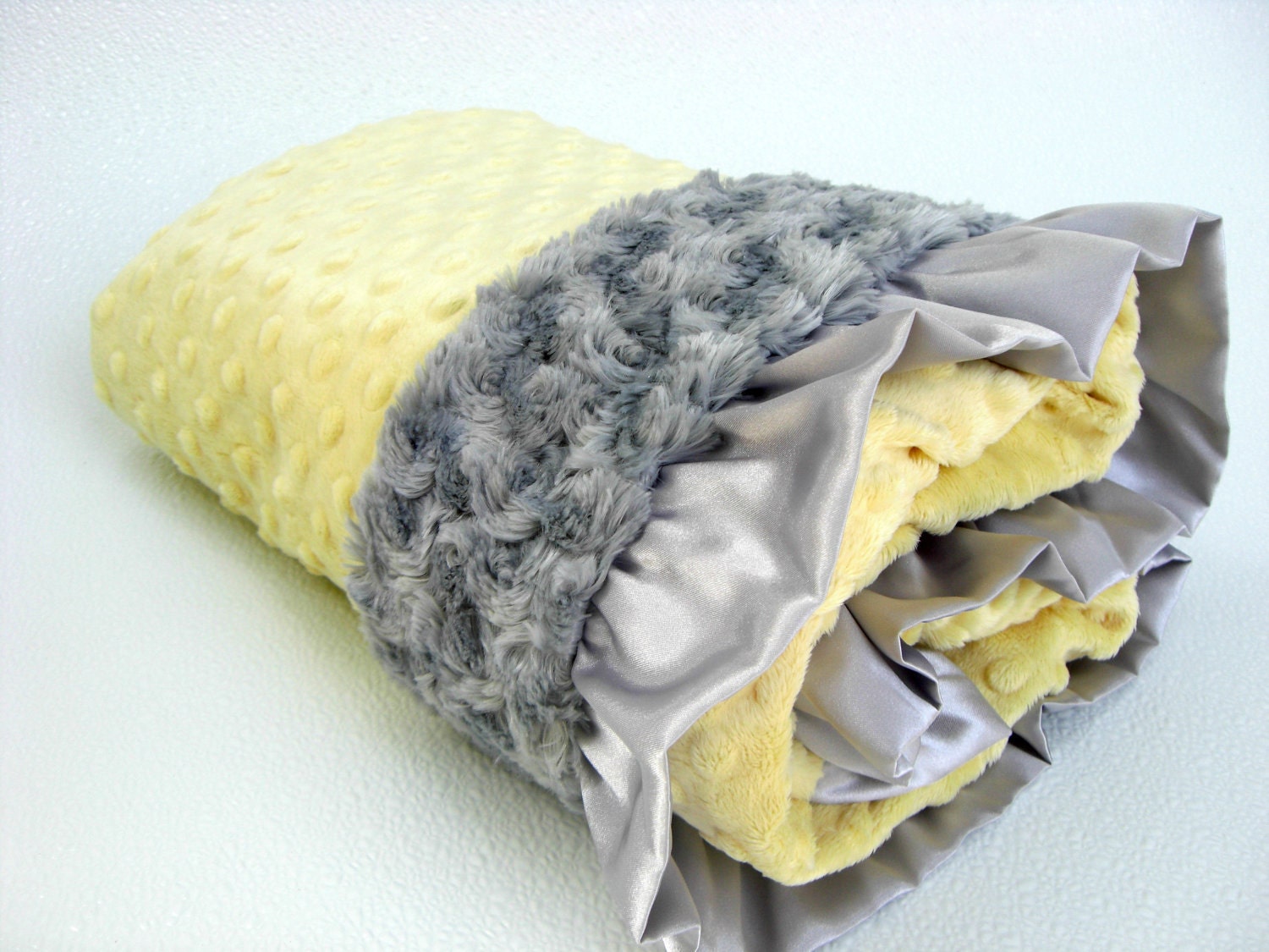 Yellow and Charcoal Gray Minky Blanket Many by MinkyBabyGifts