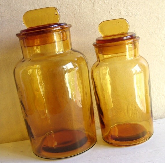 Large Amber Glass Jars with Lids Frosted Edges Hand Blown