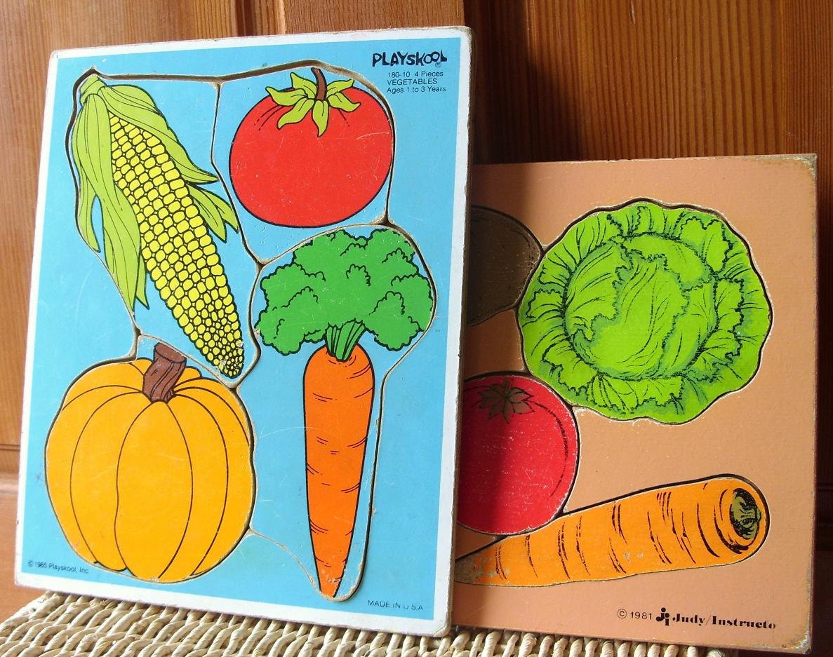 Vintage Wood Vegetable Puzzles Toddler Preschool Playskool