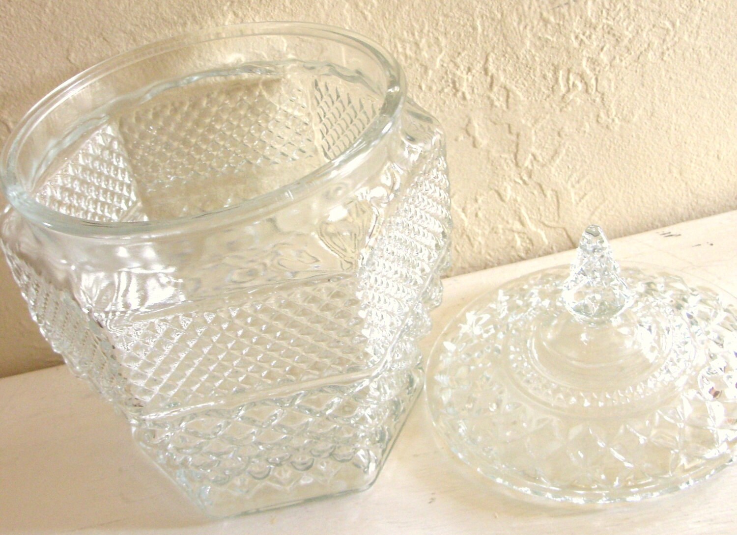 Large Cut Glass Cookie Jar with Lid with Decorative Handle