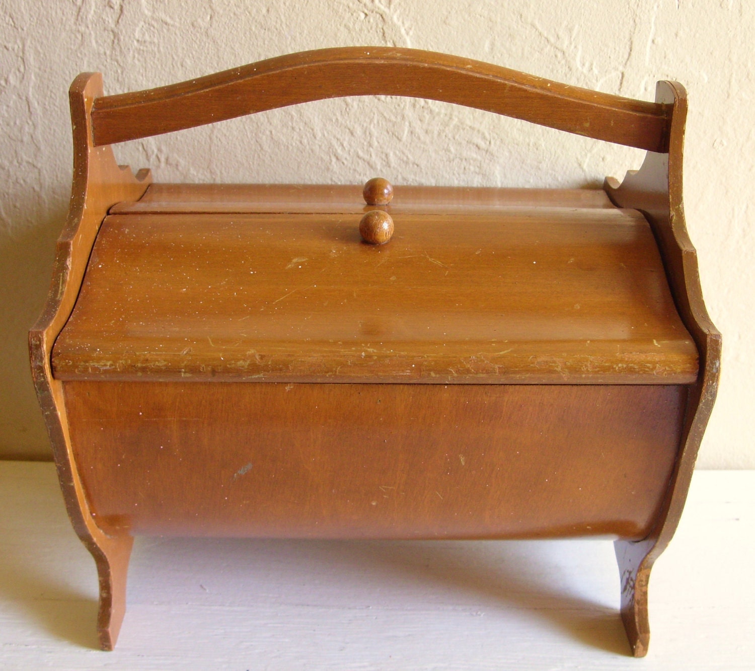 Beautiful Vintage Wooden Sewing Notions Storage Box With