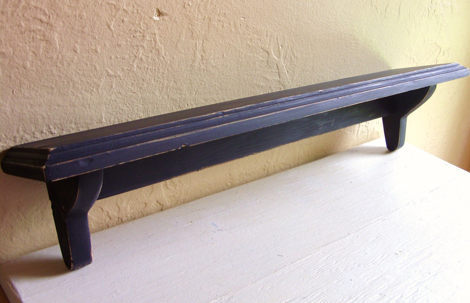 Black Distressed Wood Wall Shelf Long Rustic by ShabbyNChic