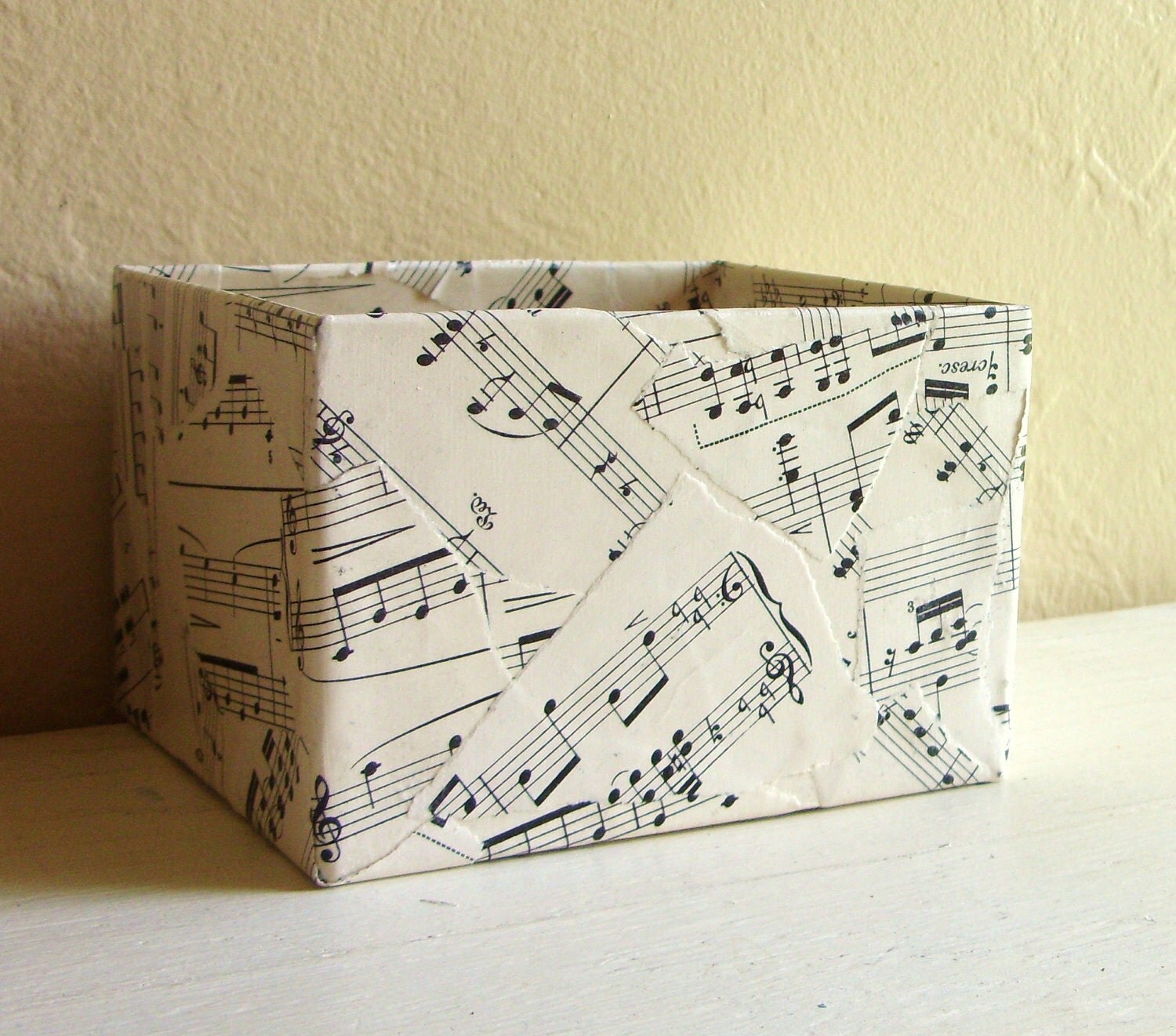 Vintage Sheet Music Decoupage Metal Box Pencil Holder Storage