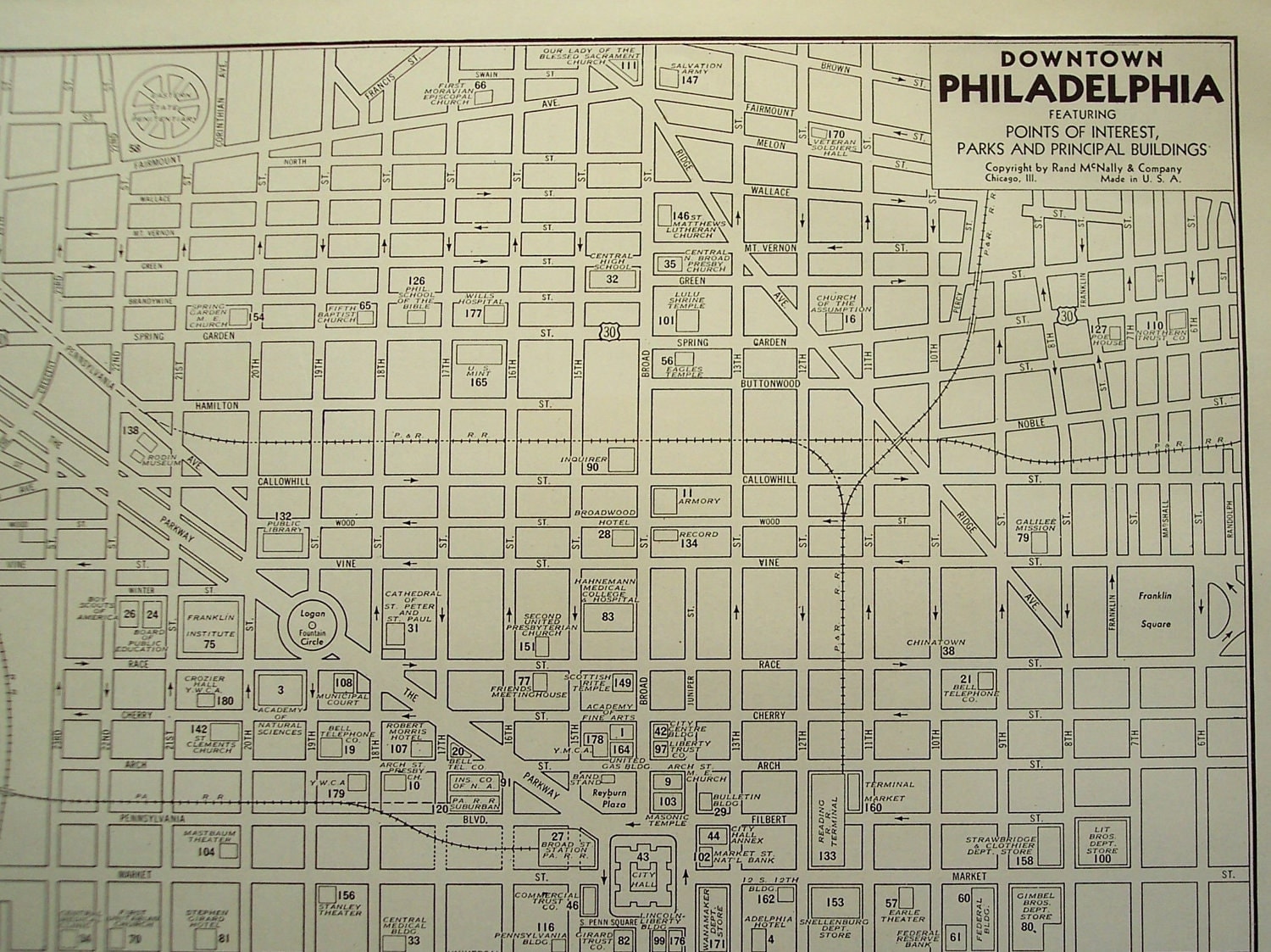 1940s old City Map Philadelphia Pennsylvania by moosehornvintage