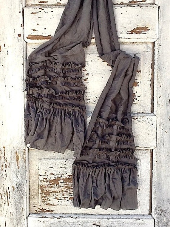 Stone Gray Rustic Ruffles Scarf Cotton Knit Lightweight