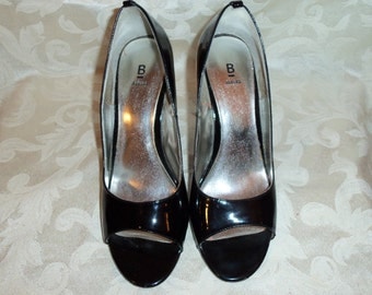 Vintage Black Patent Peep Toe Shoes by Bakers
