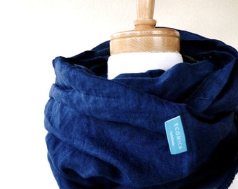Linen infinity scarf wrap navy blue or more colors