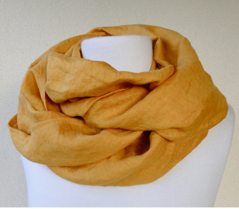 Linen infinity scarf wrap neck warmer in mustard