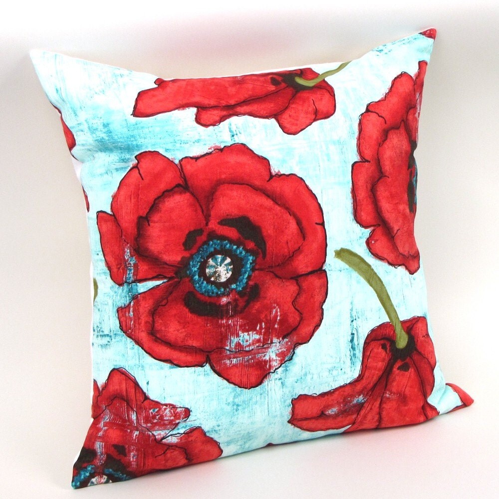 Big Poppy Aqua 20 inch Pillow Cover