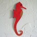 Seahorse Original Tropical Wall Art Hanging Handmade from Repurposed Metal Hand Painted Red Orange