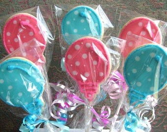 Birthday Balloon Cookie Pops - Balloon Decorated Cookies - 1 Dozen