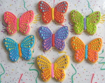 SPARKLE BUTTERFLIES - Butterfly Cookies - Butterfly Decorated Cookies - 12 Cookies
