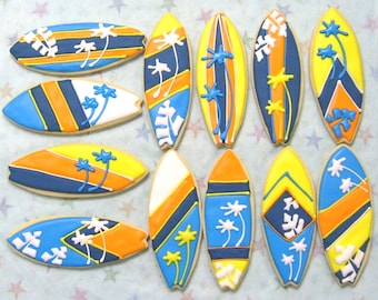 Reserved for Trisha----Surfboard Cookies - Surfboard Cookie Favors - Decorated Cookies - 1 Dozen