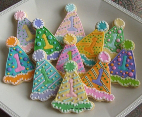 Birthday Hat Cookie Favors Decorated Party Hat Cookie Favors