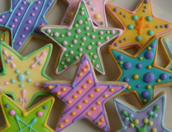 COLORFUL STAR DECORATED COOKIES Star Cookie Favors Cookie