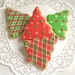 PLAID and POLKA DOT Christmas Tree Cookies - Christmas Tree Decorated Cookies - 1 Dozen