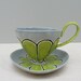 Gray and Green Scalloped Cappuccino Cup and Saucer