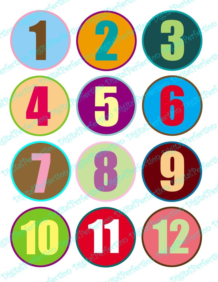 Colorful Numbers 1 to 12 on 60 mm 2 36 inch circles for your