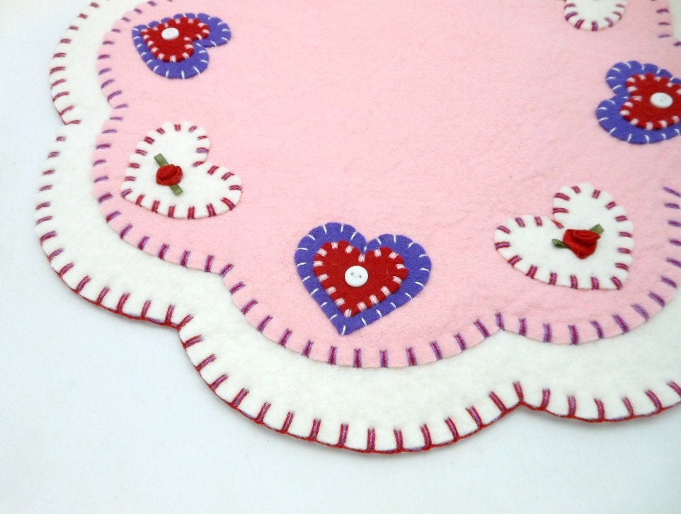 Valentine Heart Design Penny Rug Style Tree Candle or by maryimp