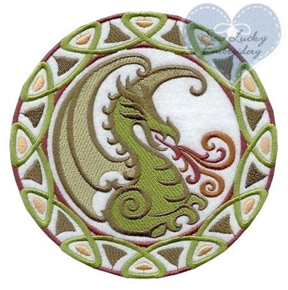 Celtic Dragon Applique embroidered patch by sewluckyembroidery