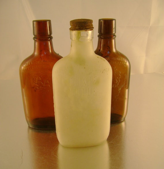 Three Antique Prohibition Era Liquor Bottles Ancient Age