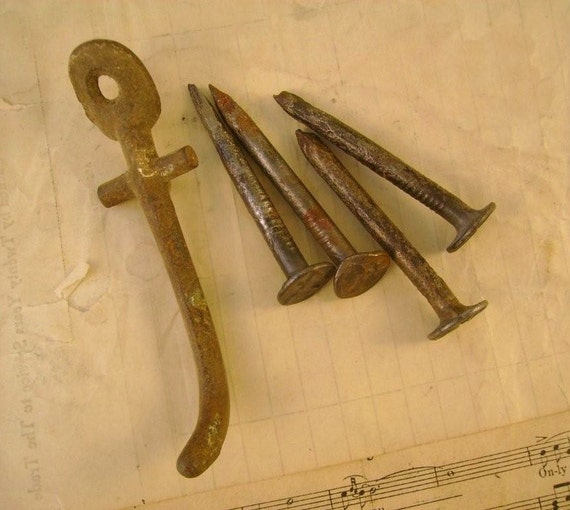 antique numbered rusty railroad nails assemblage altered art