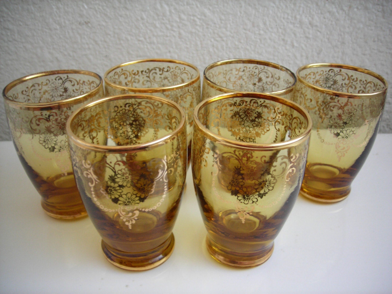 Set of 6 Vintage Amber Colored Shot Glasses by theyearoftherabbit