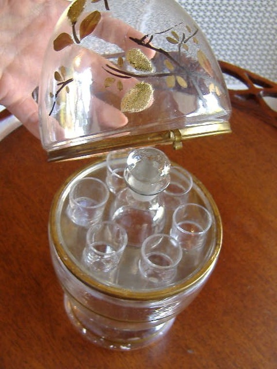 Antique Glass Egg Czech Decanter Set RARE Painted Glass