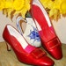 TWIGGY Vegan MOD RED MISS AMERICA VTG 70s PILGRIM BUCKLE PUMPS