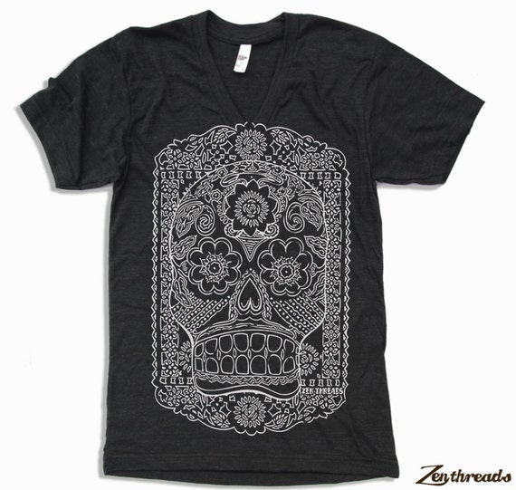 Items similar to Unisex V-Neck DAY Of The DEAD Tri Blend T Shirt xs s m ...
