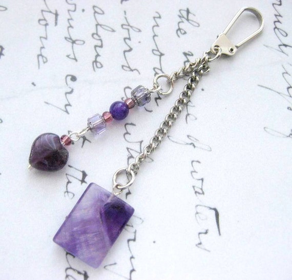 Purple Amethyst Keychain, Zipper Pull, Purse Charm, Jeans fob.