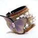 Butterfly leather bracelet with linen. Leather jewelry