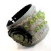 Leather bracelet with flower and linen. Leather jewelry