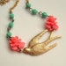 Pink Rose Bird Necklace Brass Swallow Vintage Flower Sweet Spring Coral Aqua
