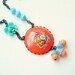 Orange Floral Cameo Necklace Vintage Flower Pendant Retro Tangerine Bouquet