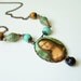 Mona Lisa Necklace Large Vintage Cameo Pendant Art History Aqua Amber Black