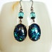 Glitter Blue Domed Glass Earrings Vintage Cabochons Jewels Starry Sky