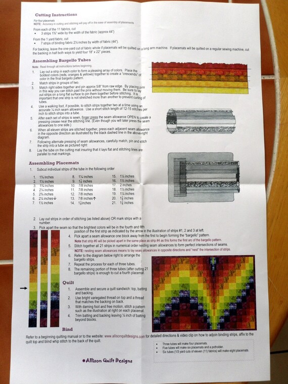 Bargello Placemats quilt pattern by Allison Quilt Designs